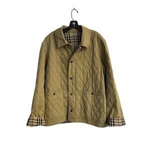 Burberry London Quilted Nova Check Lined Jacket Beige Tan Snap Front Vintage